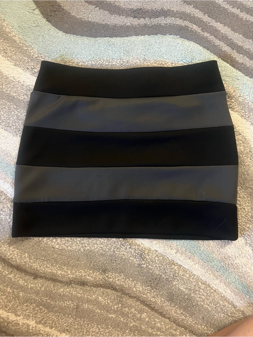 Black and Charcoal Striped Mini Skirt